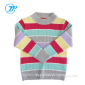 Knitted Colorful Stripe Girls Sweater Woolen Pullover Sweater Designs For Children